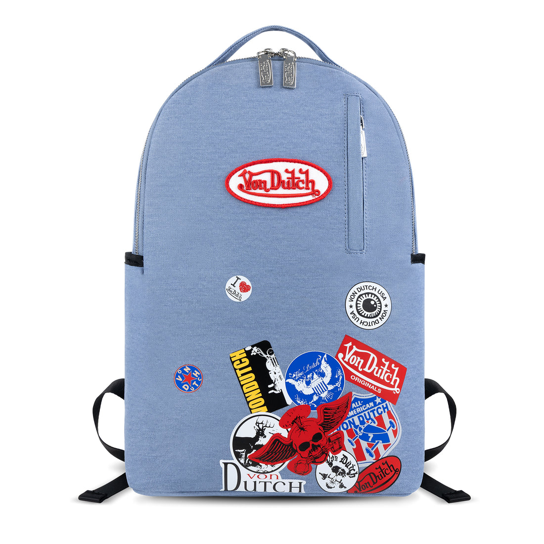 Medium Sized Denim Multi-Patch Backpack — image 1