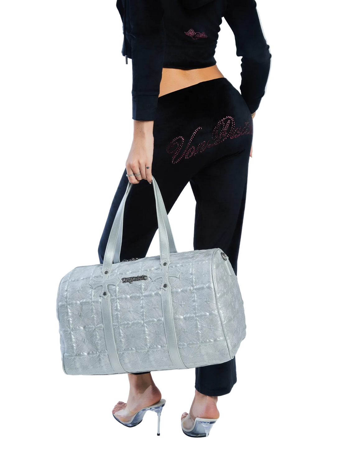 Embroidered Chopper Duffle Bag - Silver