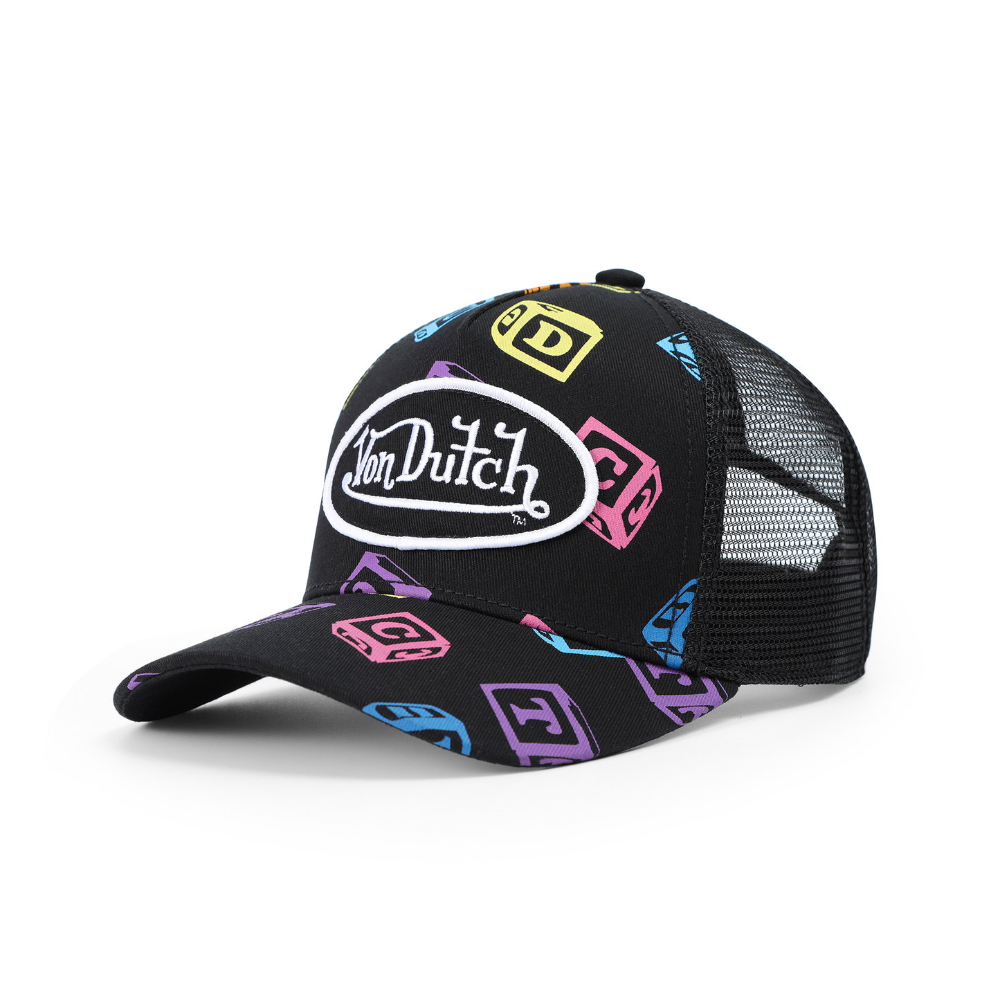 Kids Classic Trucker Hat - Black All Over Blocks