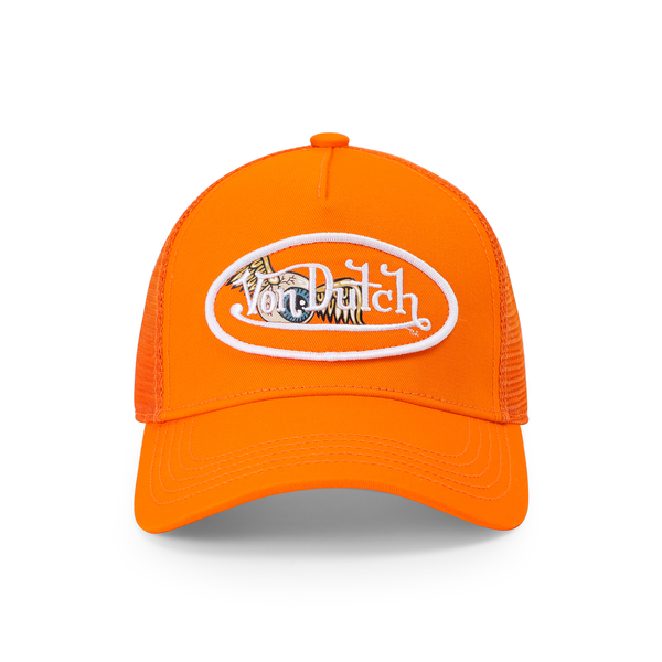 Nwt VON DUTCH USA authentic genuine baseball trucker hat orange keep an eye out Von Dutch Orange Velvet Trucker Hat – Players Closet main image 2