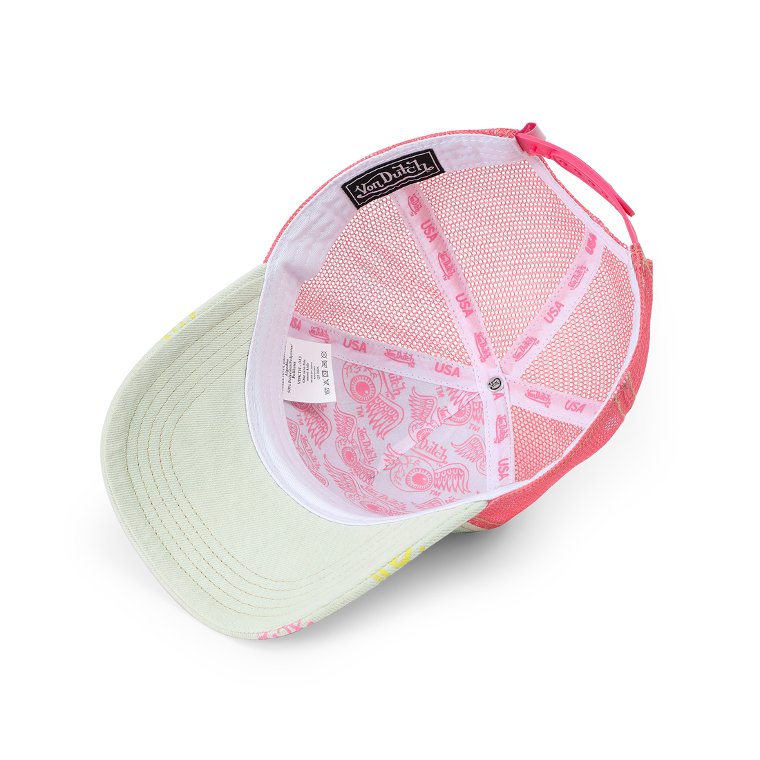 Kids Light Denim Trucker Hat - Pink Logo — image 5
