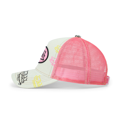 Kids Light Denim Trucker Hat - Pink Logo