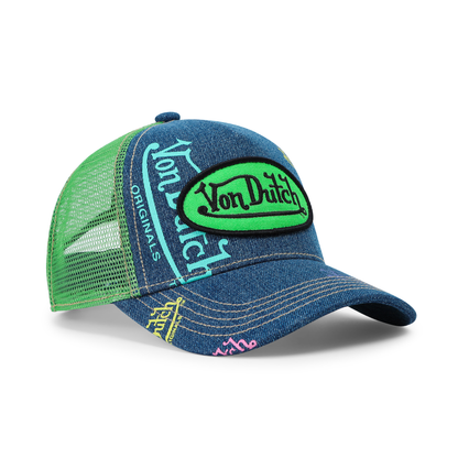 Kids Denim Trucker Hat - Green Apple