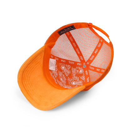 Kids Velvet Trucker Hat - Neon Orange