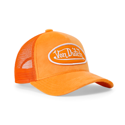 Kids Velvet Trucker Hat - Neon Orange