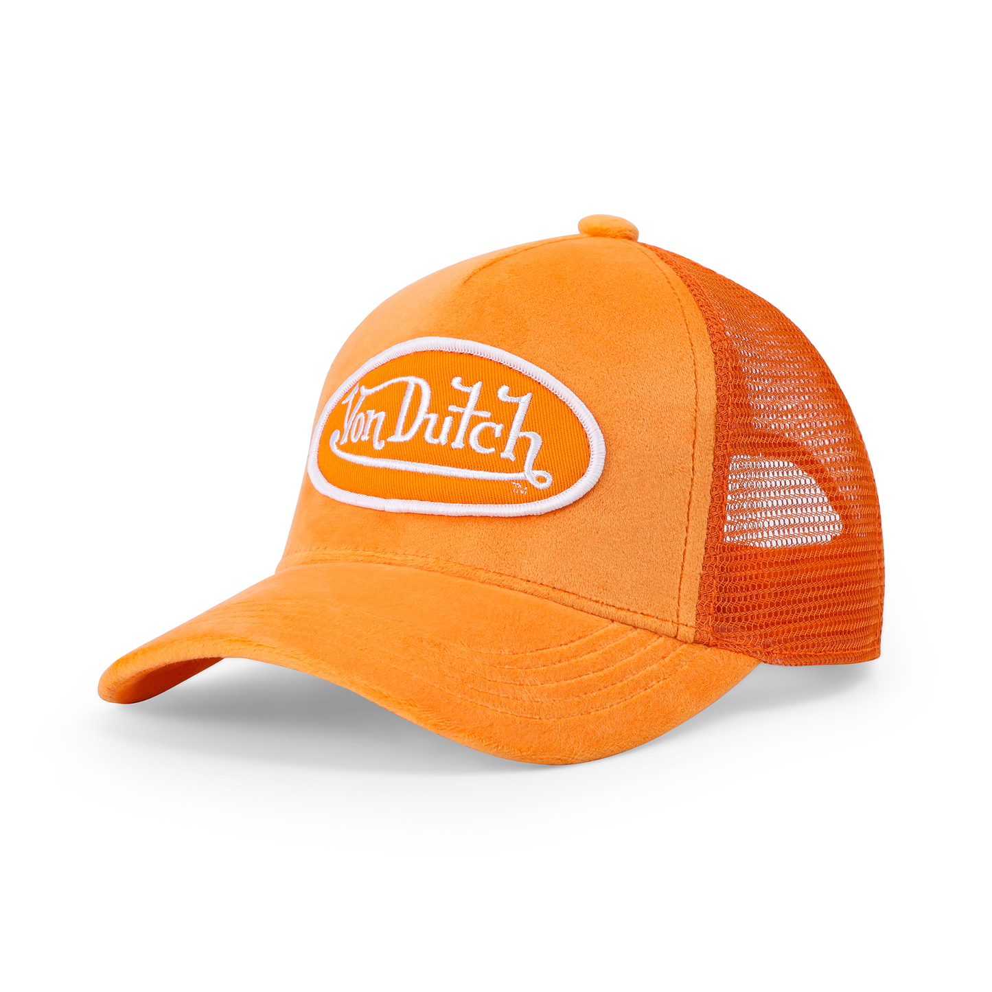 Kids Velvet Trucker Hat - Neon Orange