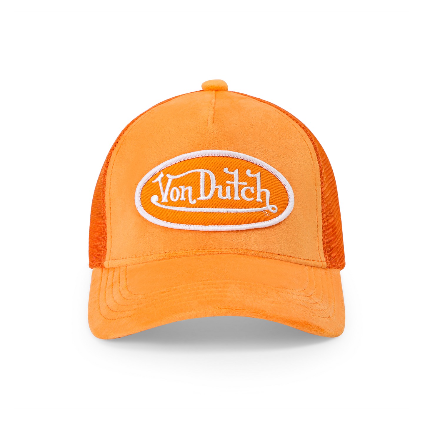 Kids Velvet Trucker Hat - Neon Orange