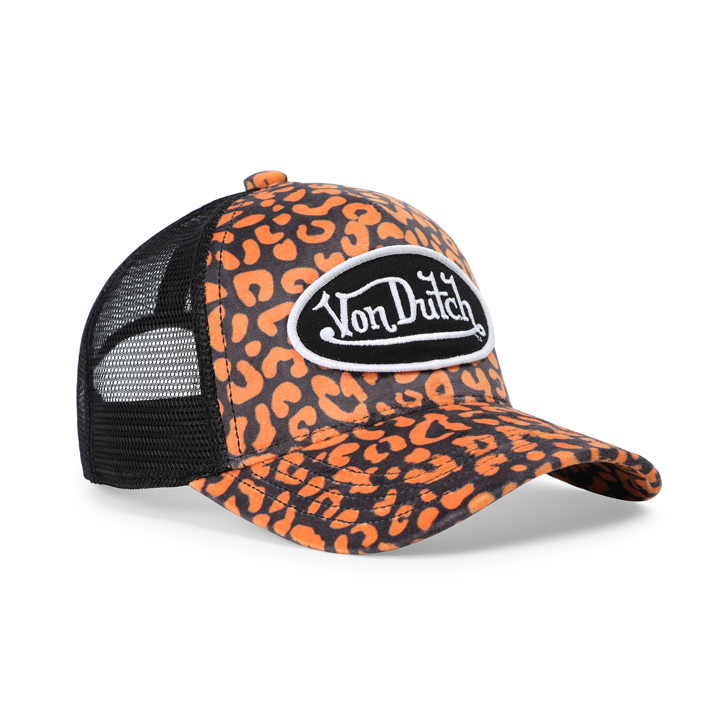 Kids Velvet Trucker Hat - Orange Cheetah