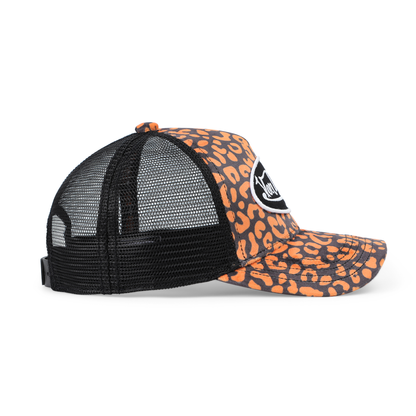 Kids Velvet Trucker Hat - Orange Cheetah
