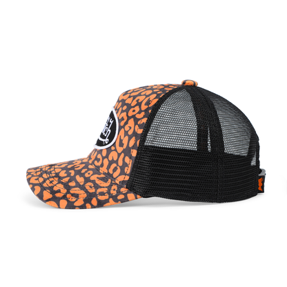 Kids Velvet Trucker Hat - Orange Cheetah