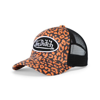 Kids Velvet Trucker Hat - Orange Cheetah