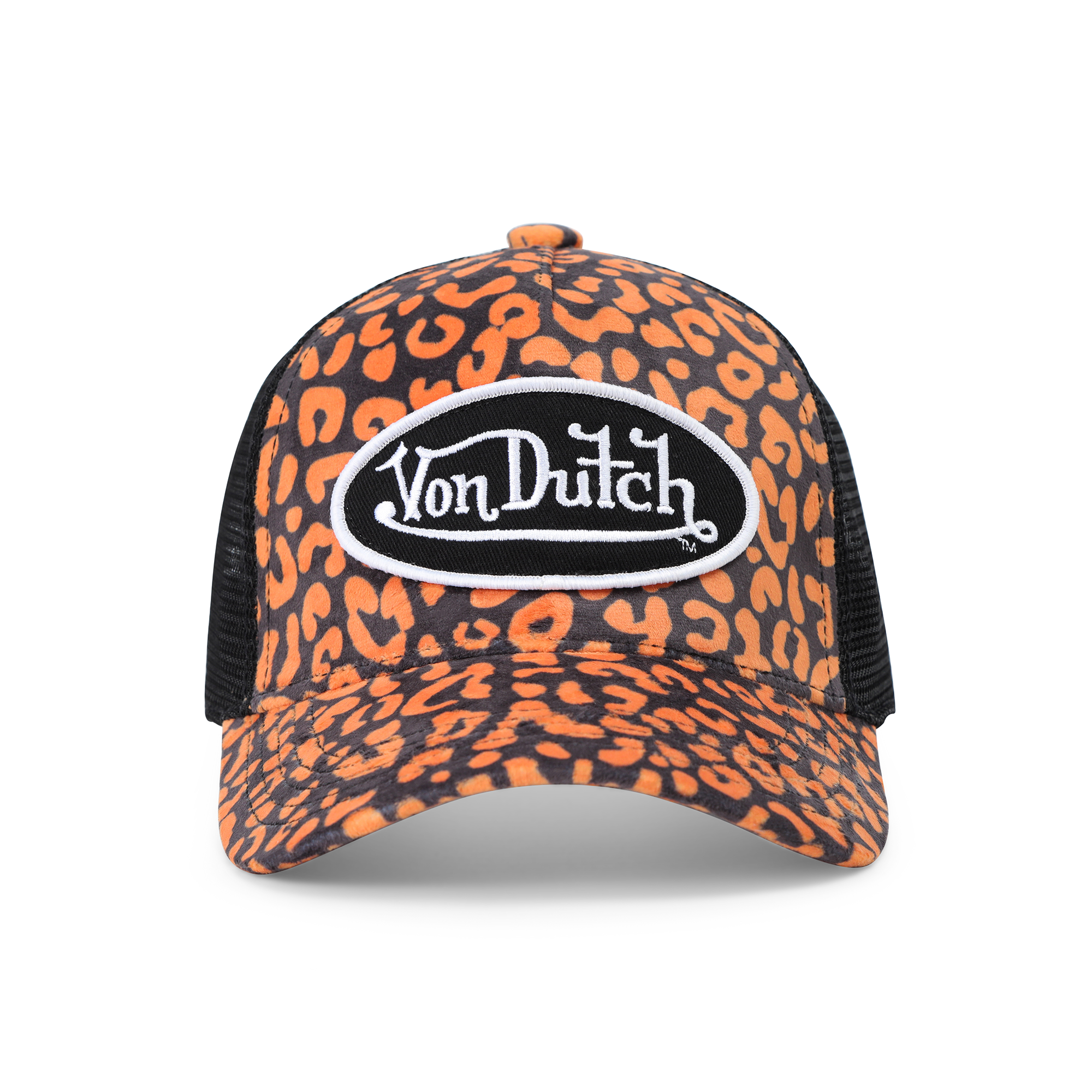 Kids Velvet Trucker Hat - Orange Cheetah