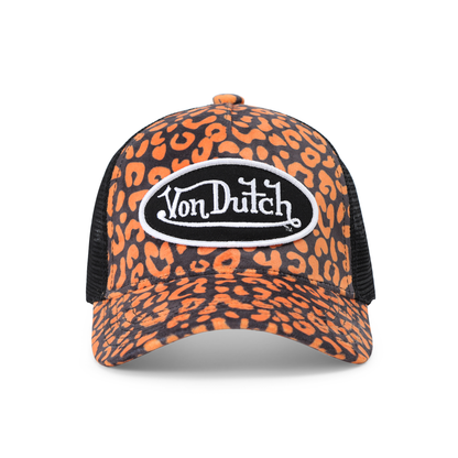 Kids Velvet Trucker Hat - Orange Cheetah
