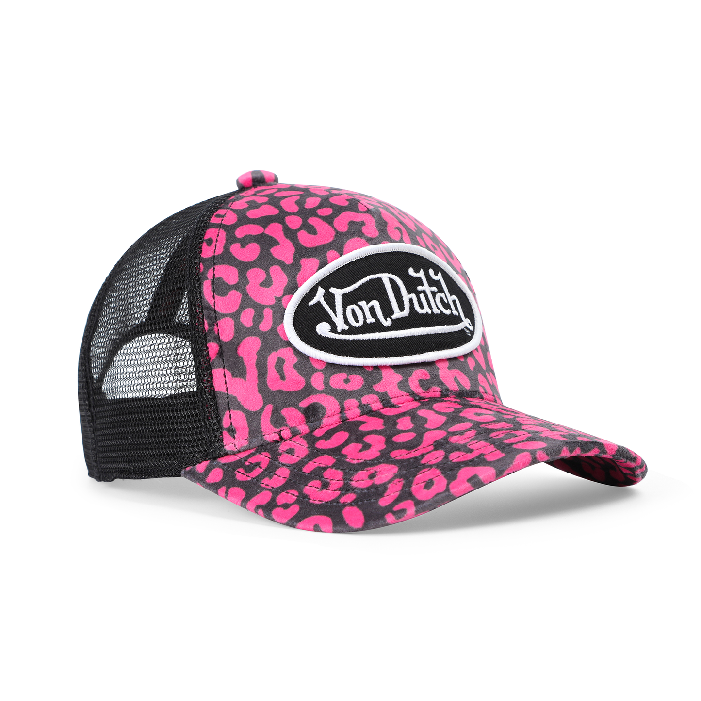 Kids Velvet Trucker Hat - Hot Pink Cheetah