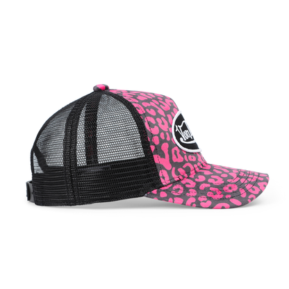 Kids Velvet Trucker Hat - Hot Pink Cheetah