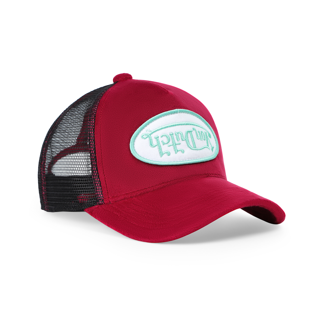 Kids Velvet Trucker Hat - Wine/Lime — image 6