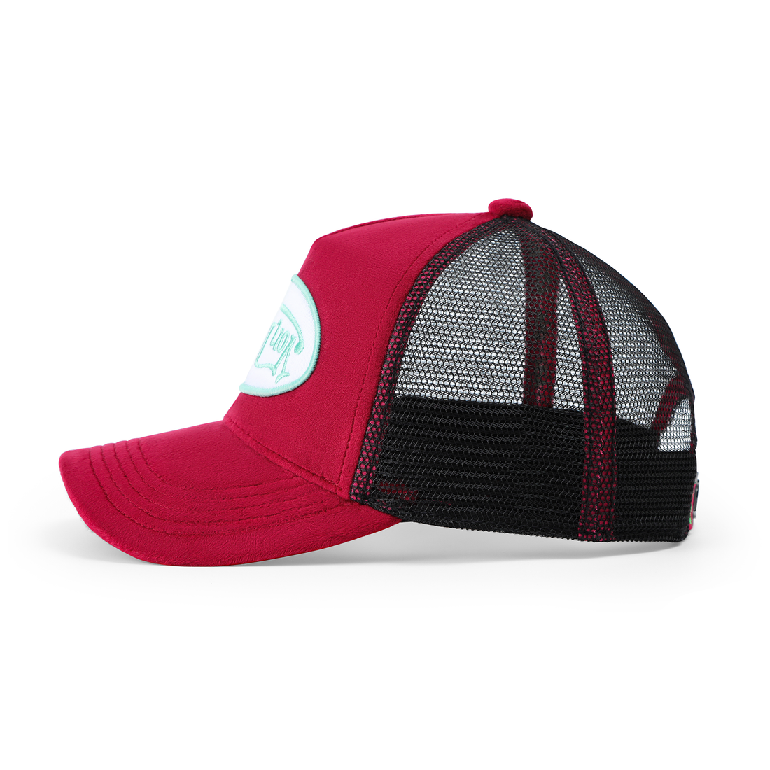 Kids Velvet Trucker Hat - Wine/Lime — image 3