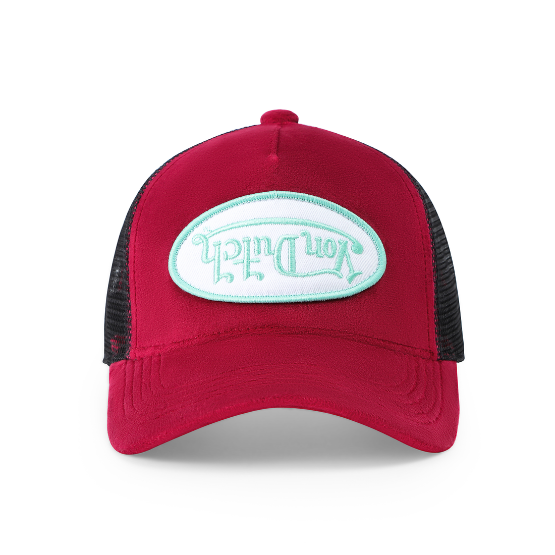 Kids Velvet Trucker Hat - Wine/Lime — image 9