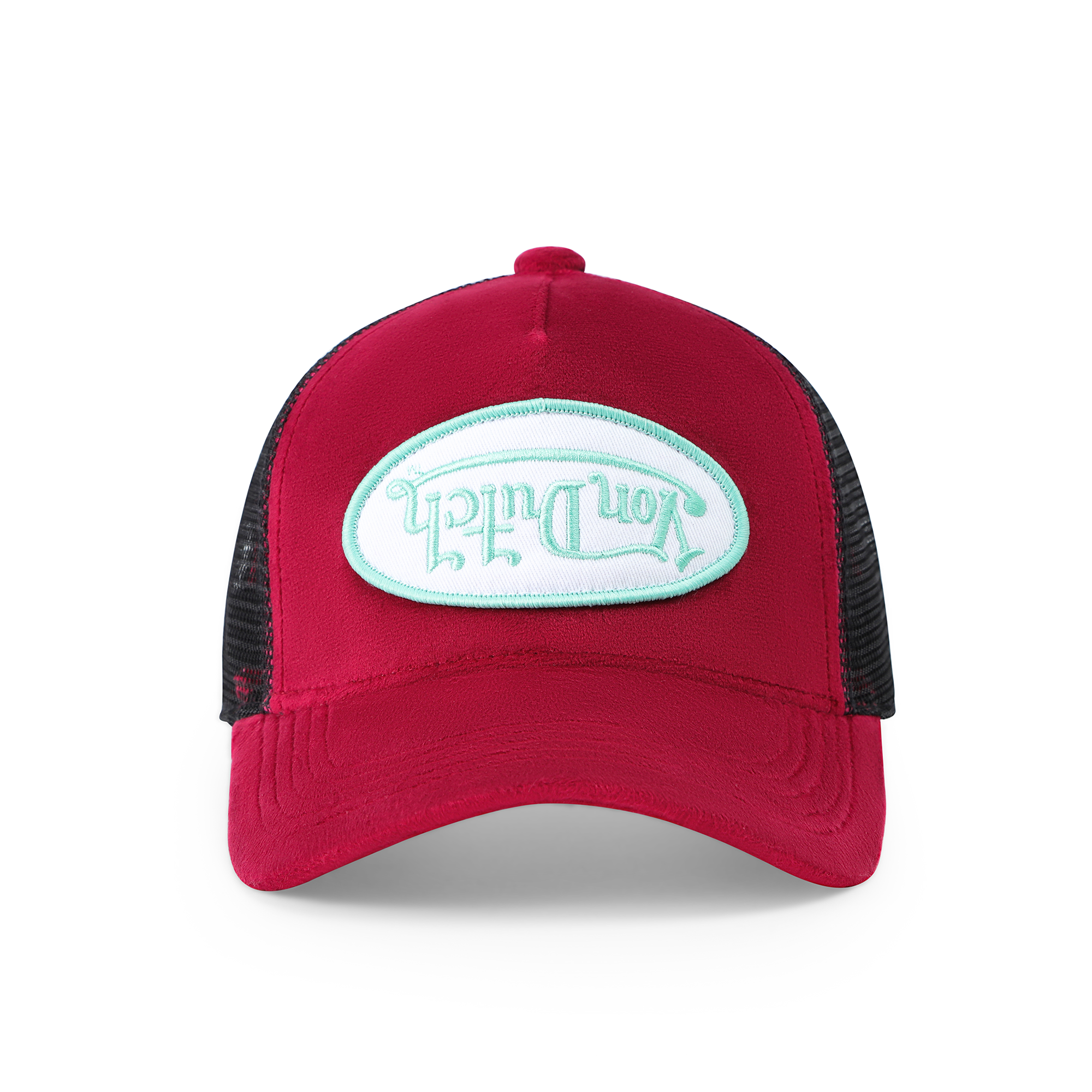 Kids Velvet Trucker Hat - Wine/Lime