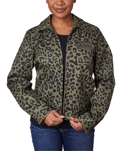 Mechanical Stretch Twill Jacket -  Green Cheetah