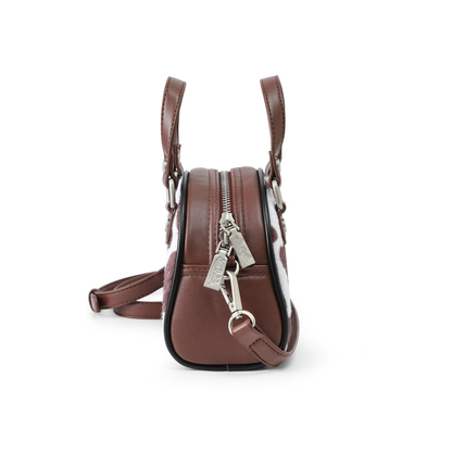 Mini Cow Print Bowling Bag - Brown & White