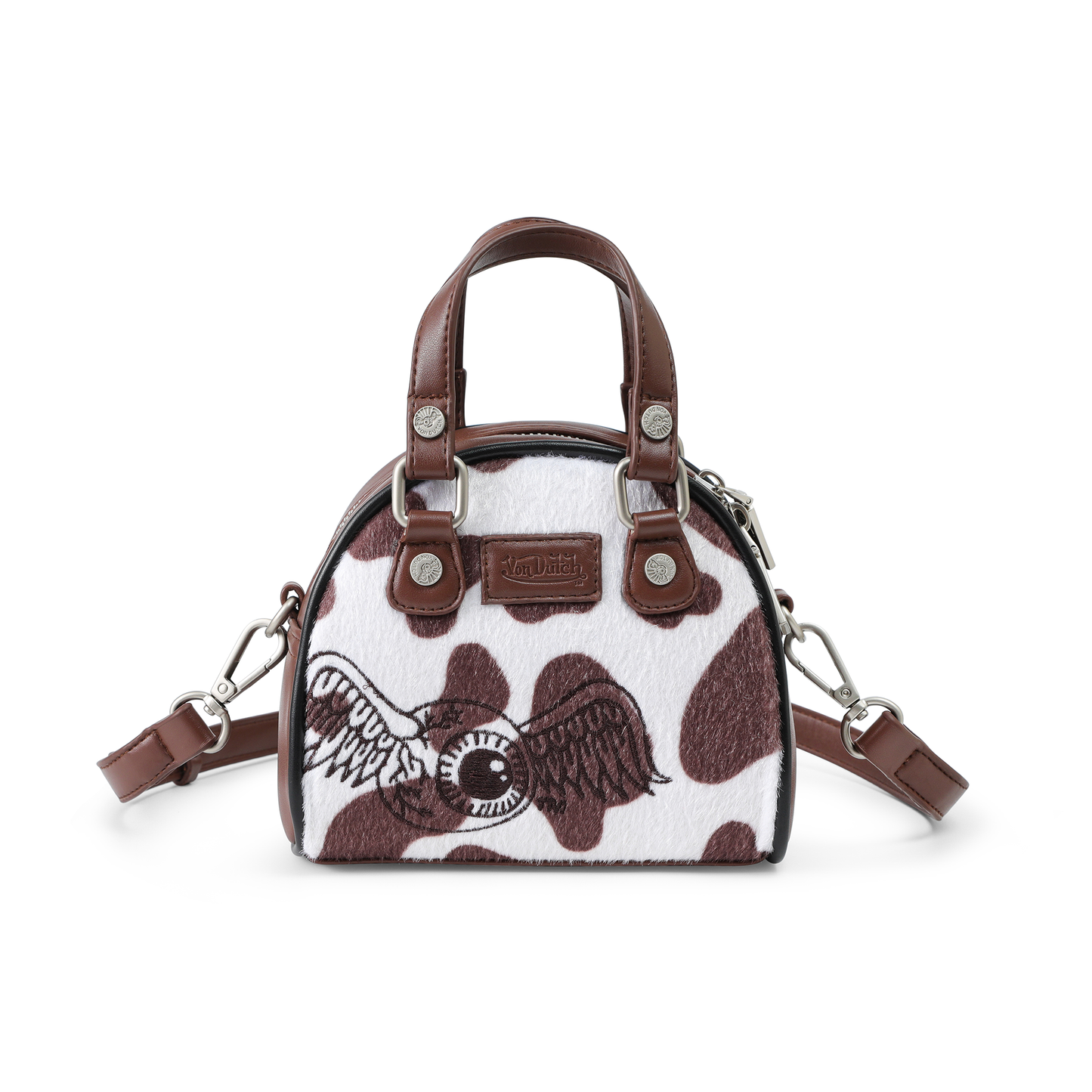 Mini Cow Print Bowling Bag - Brown & White