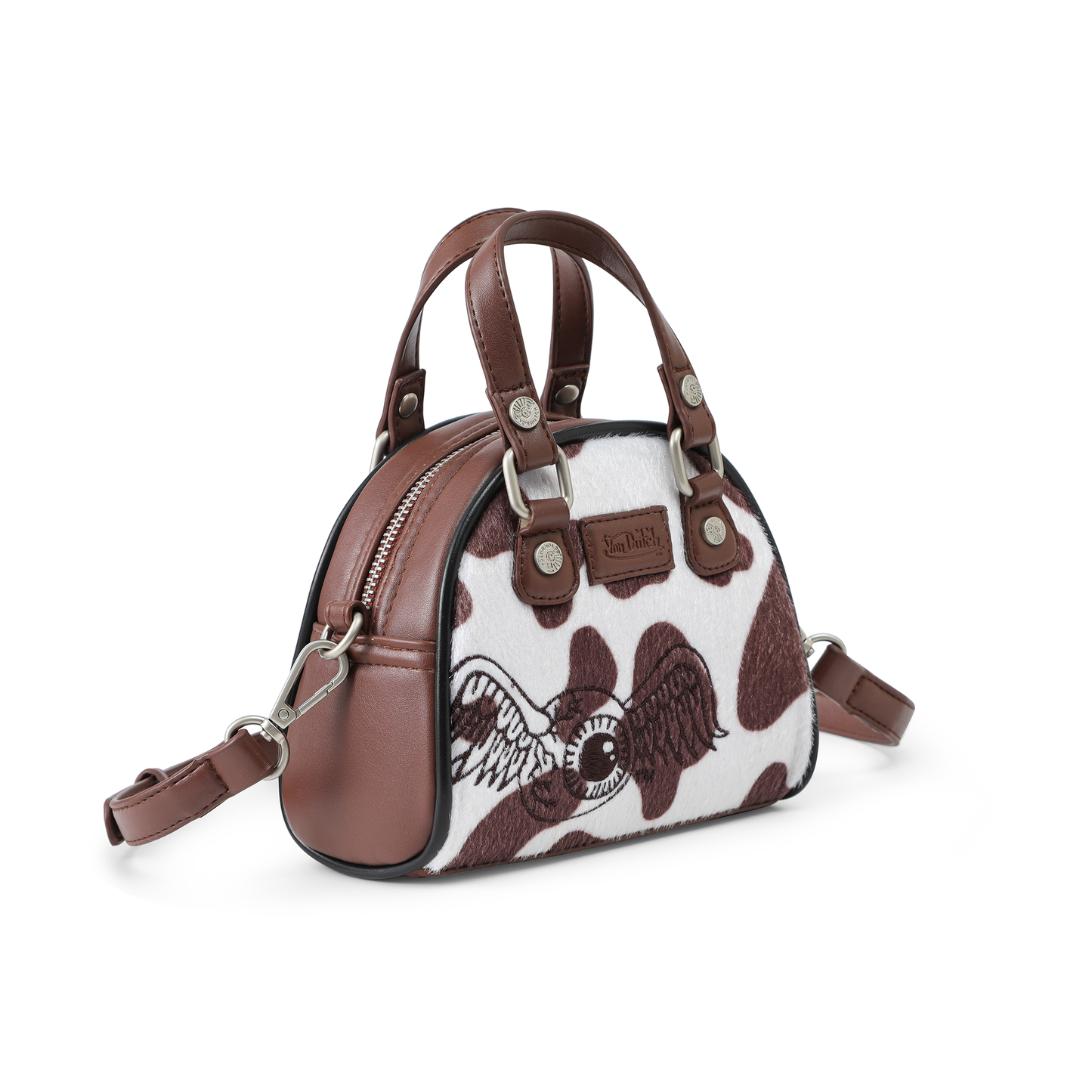 Mini Cow Print Bowling Bag - Brown & White