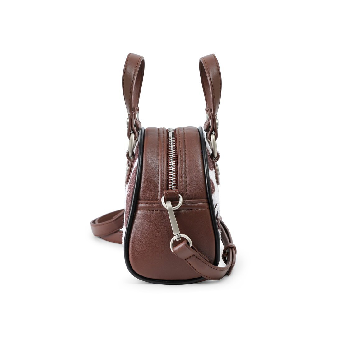 Mini Cow Print Bowling Bag - Brown & White