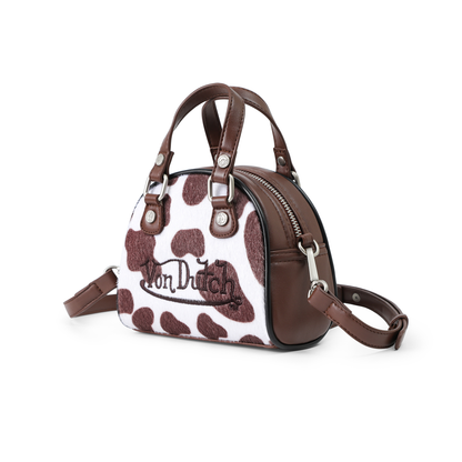Mini Cow Print Bowling Bag - Brown & White