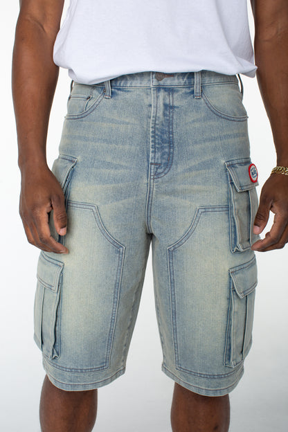 MENS CANVAS CARGO SHORT - DISTORTED WASH