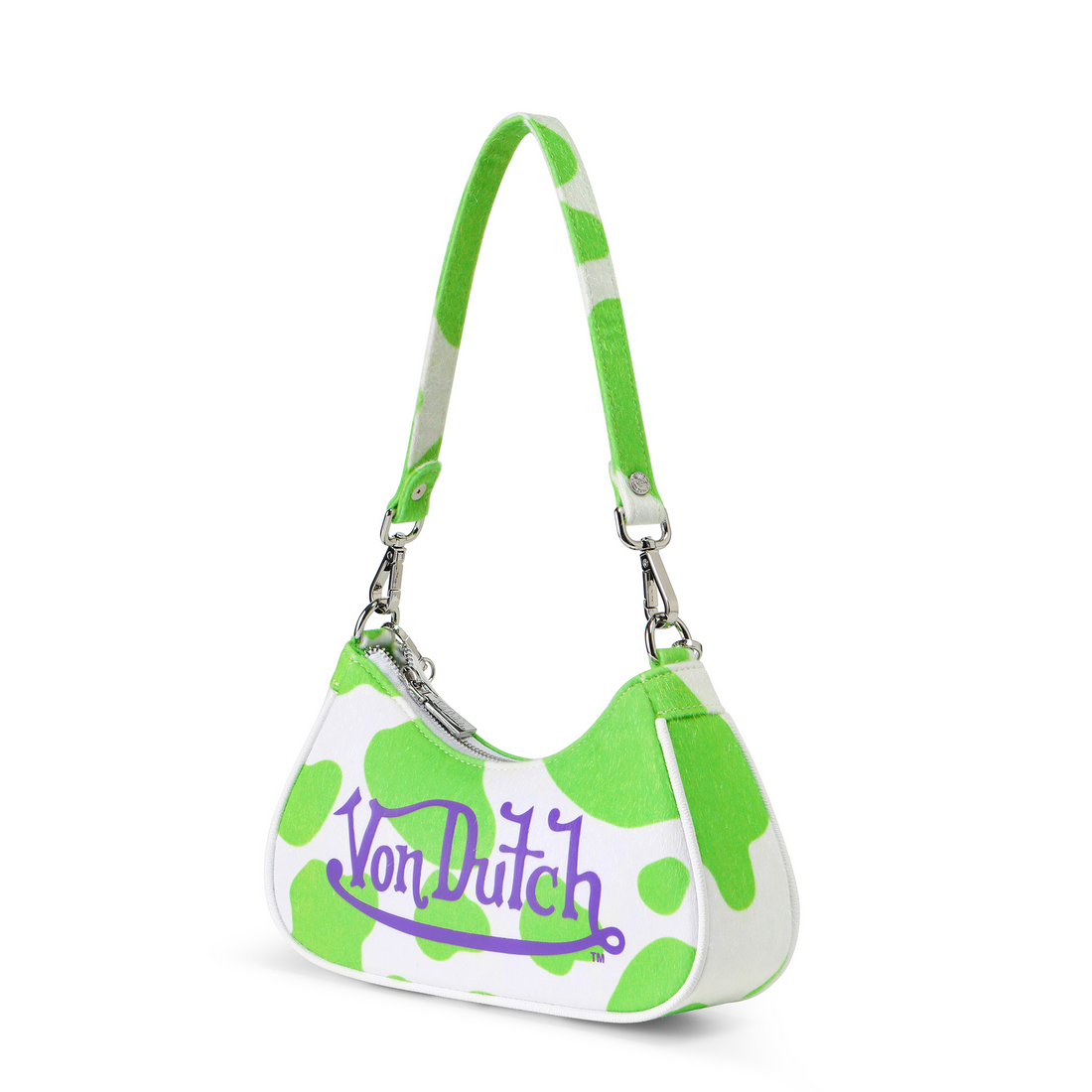 Vegan Pony Hair Lime Cow Print Shoulder Bag