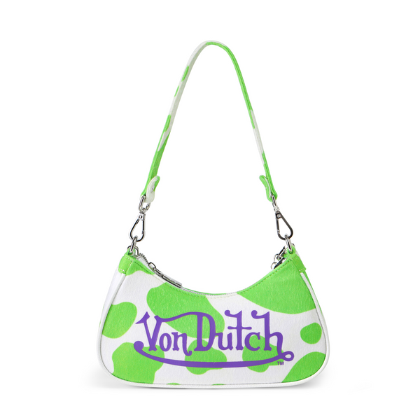 Vegan Pony Hair Lime Cow Print Shoulder Bag | Von Dutch