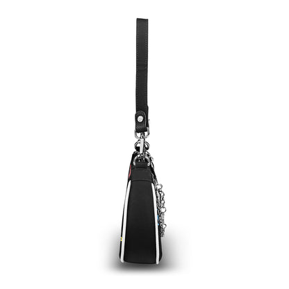 Black Multi-Logo Denim Shoulder Bag