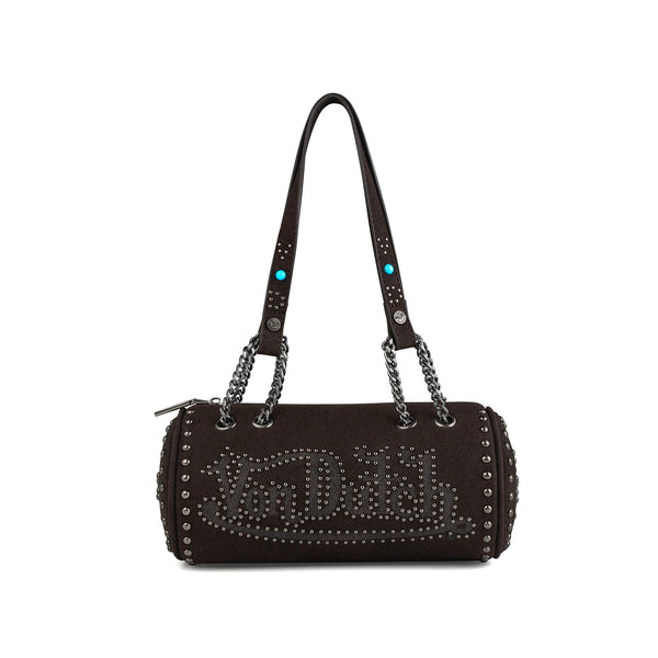 Barrel Bag - Long Barrel Dark Brown Studded