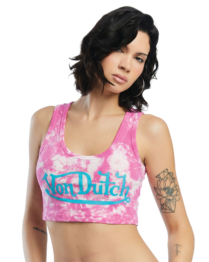 Classic Women's Tie-Dye Crop Tank - Pink and Blue