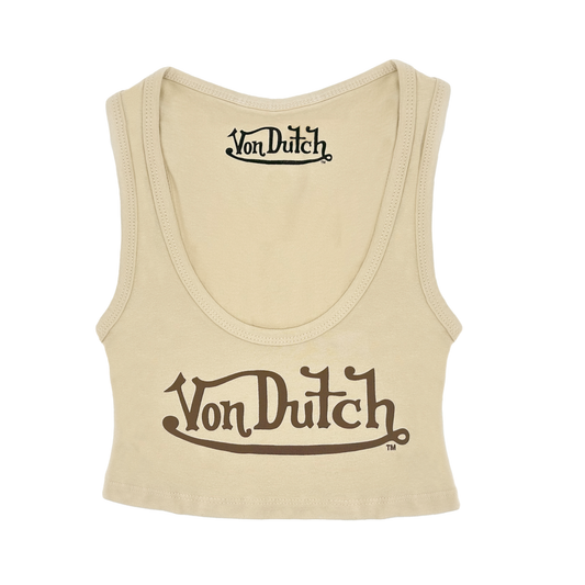Classic Women's Crop Tank - Beige and Brown