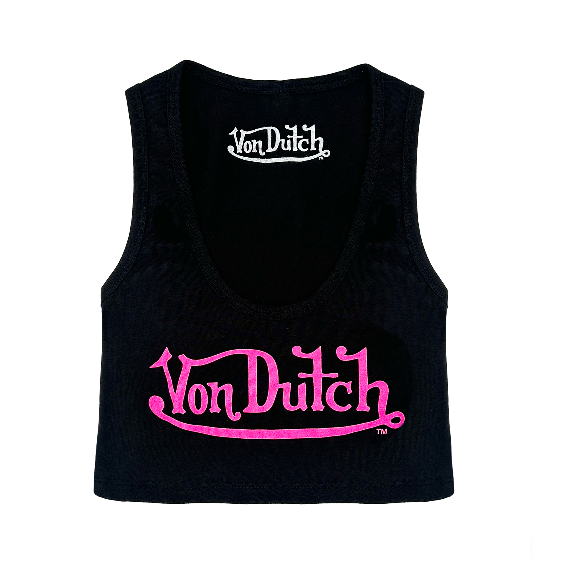 Classic Women's Crop Tank - Black and HotPink | Von Dutch