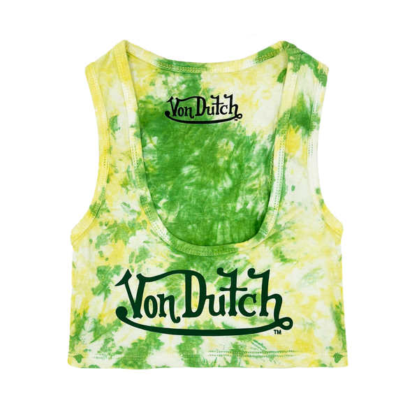 Classic Women's Tie-Dye Crop Tank - Green and Yellow