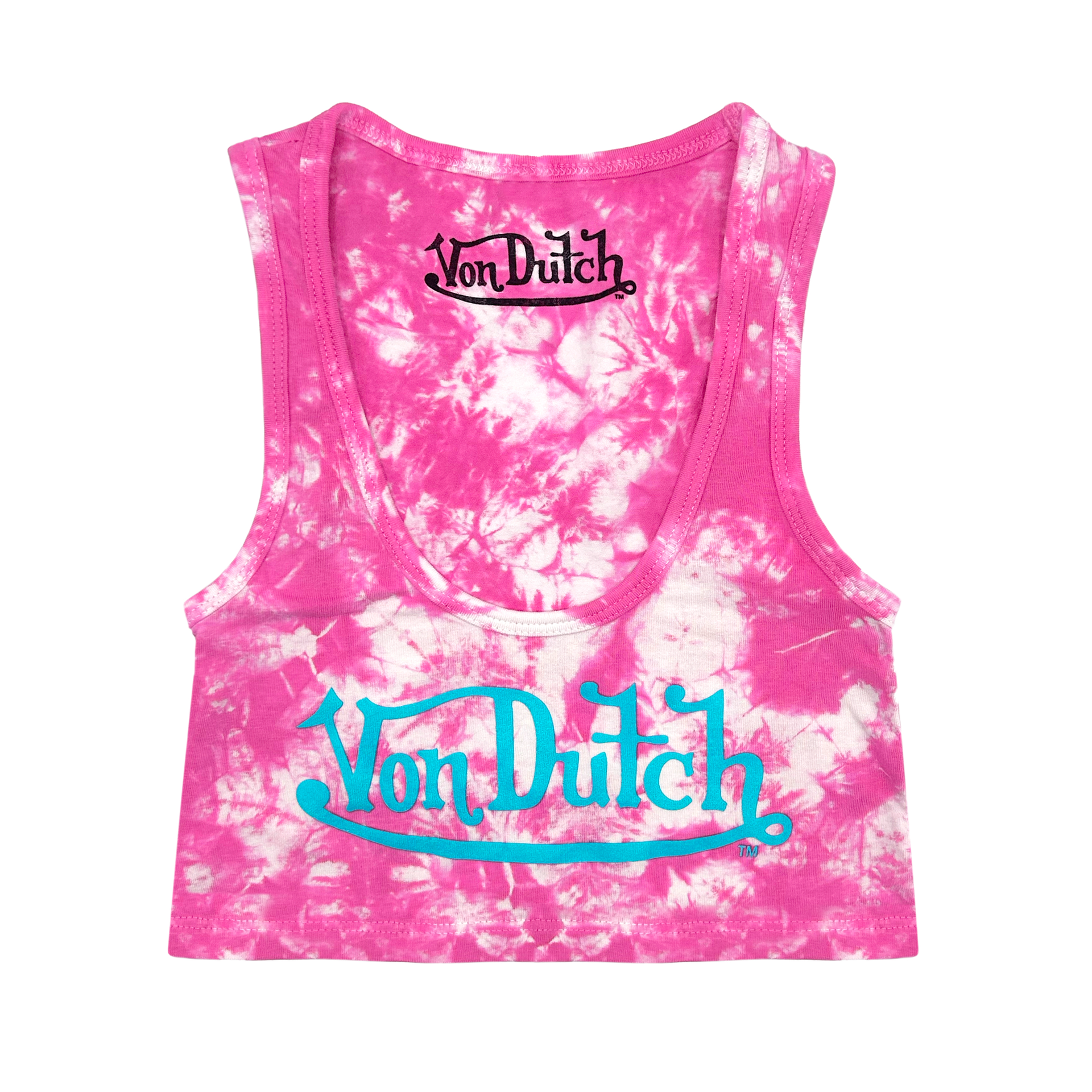 Classic Women's Tie-Dye Crop Tank - Pink and Blue | Von Dutch