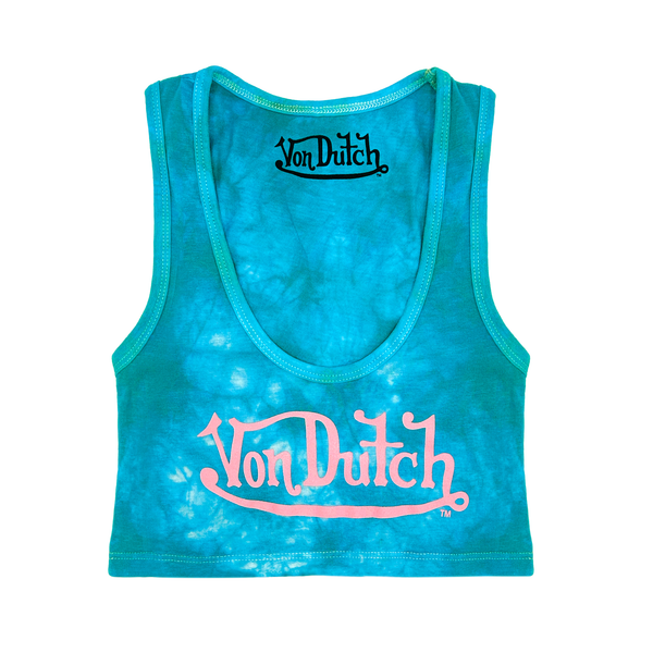 Classic Women's Tie-Dye Crop Tank - Blue and Pink
