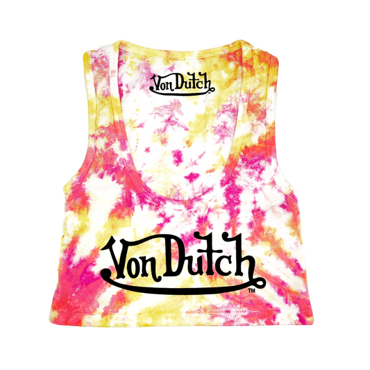 Classic Women's Tie-Dye Crop Tank - Pink and Orange