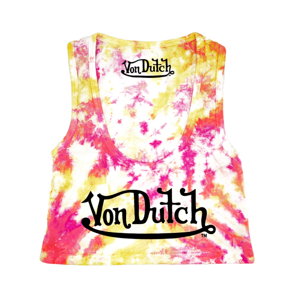 Classic Women's Tie-Dye Crop Tank - Pink and Orange | Von Dutch