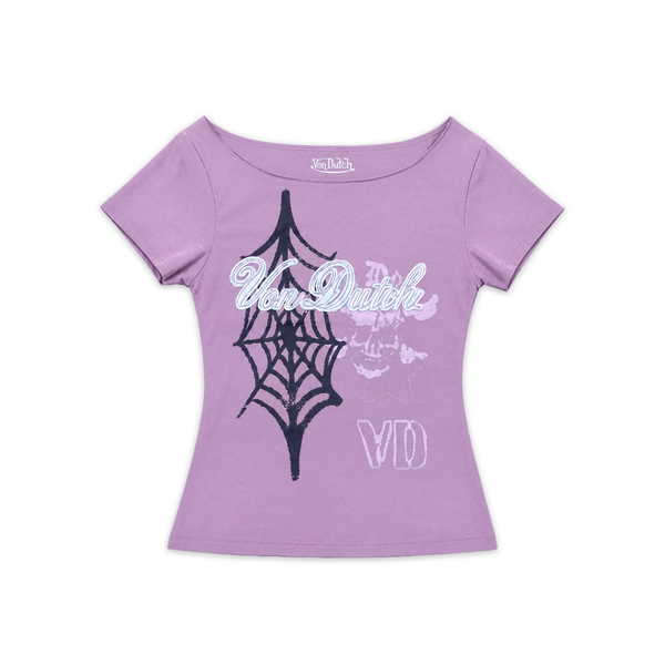 PURPLE SPOOKY OFF THE SHOULDER TEE