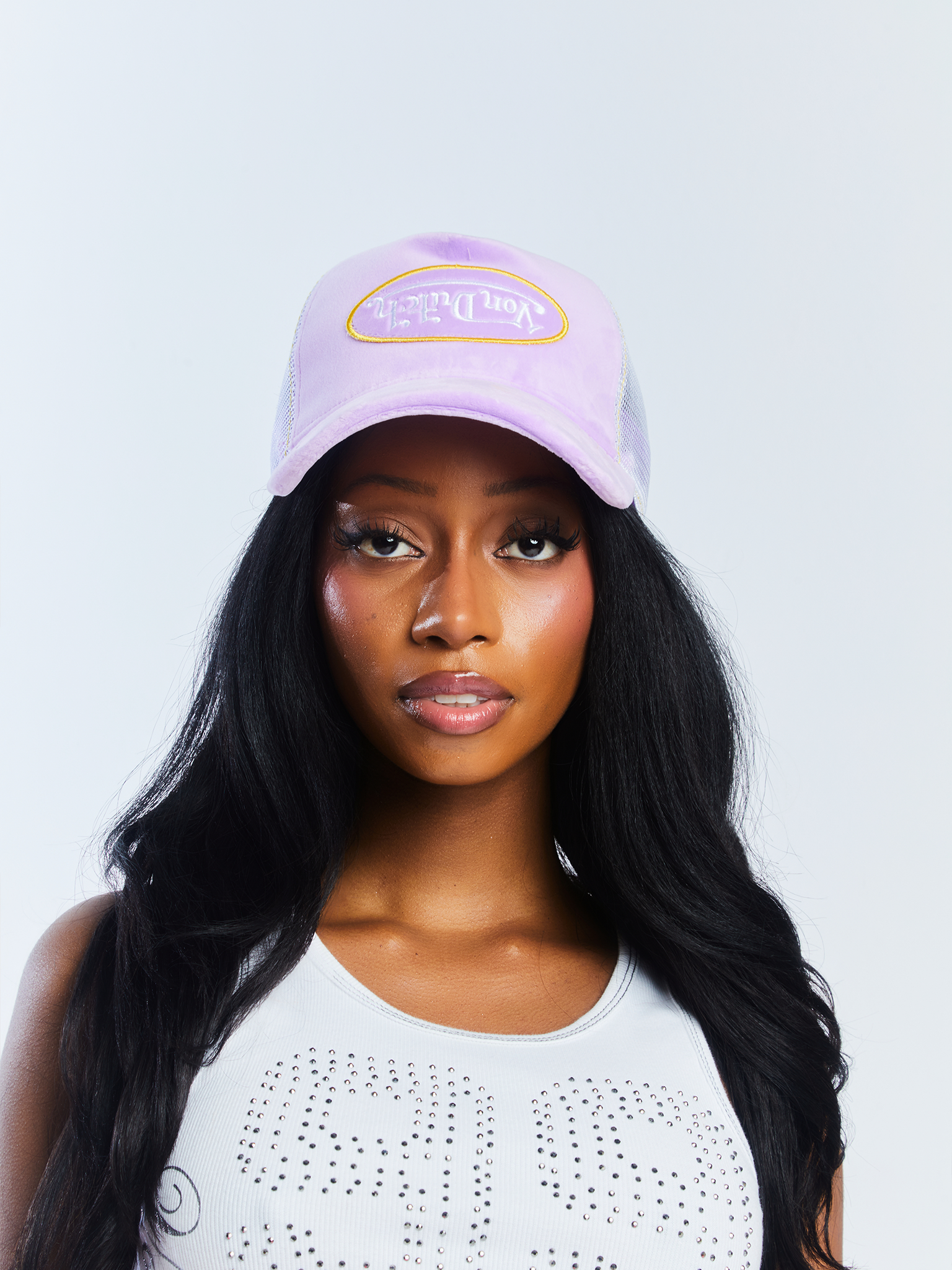 Purple Reverse Logo Velvet Trucker Hat | Von Dutch Purple Reverse Logo Velvet Trucker Hat | Von Dutch