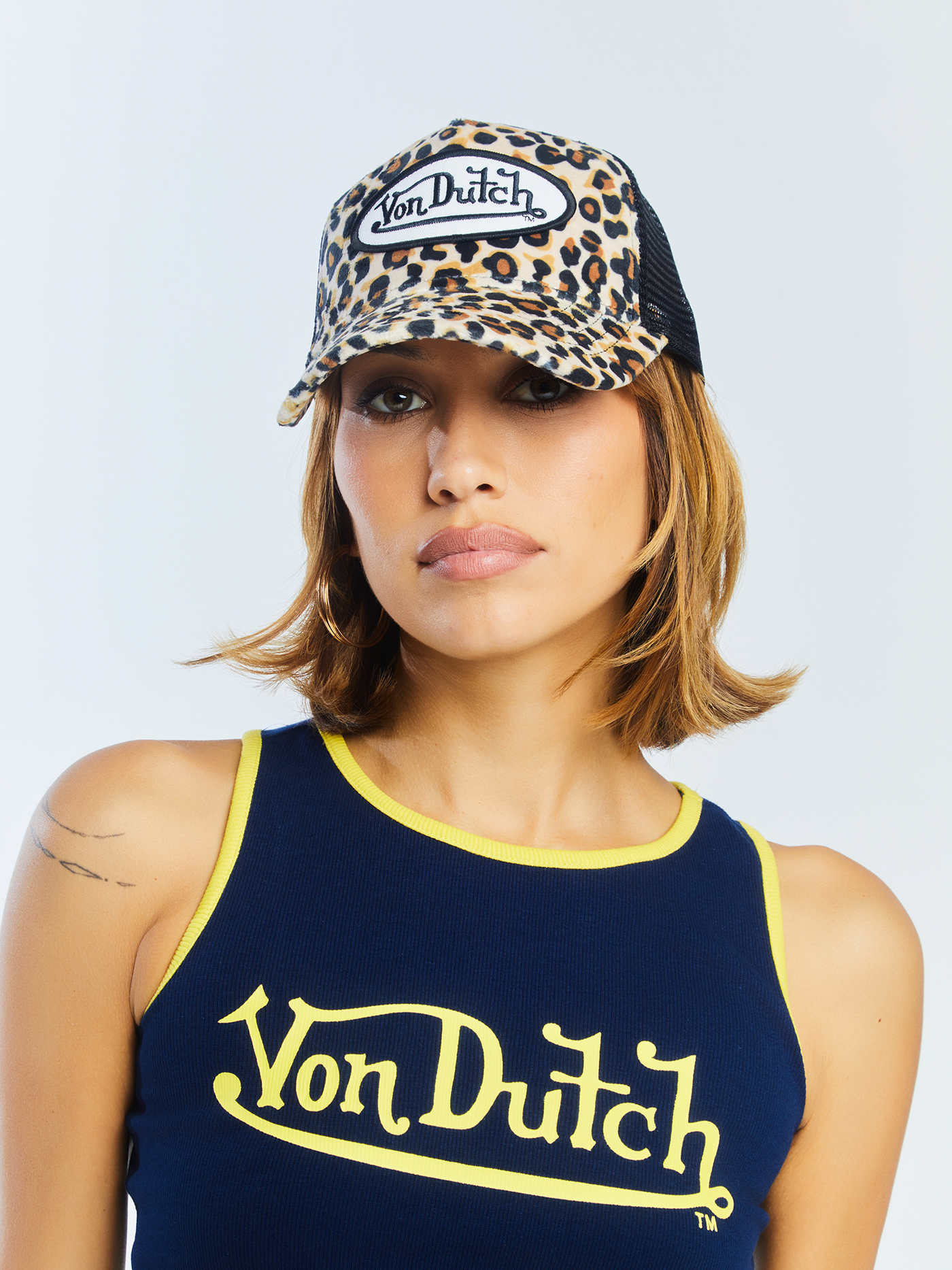 Von Dutch Leopard Print Velvet Trucker Hat