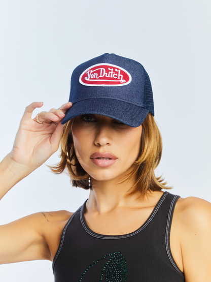 Dark Denim with Red & White Logo Trucker Hat