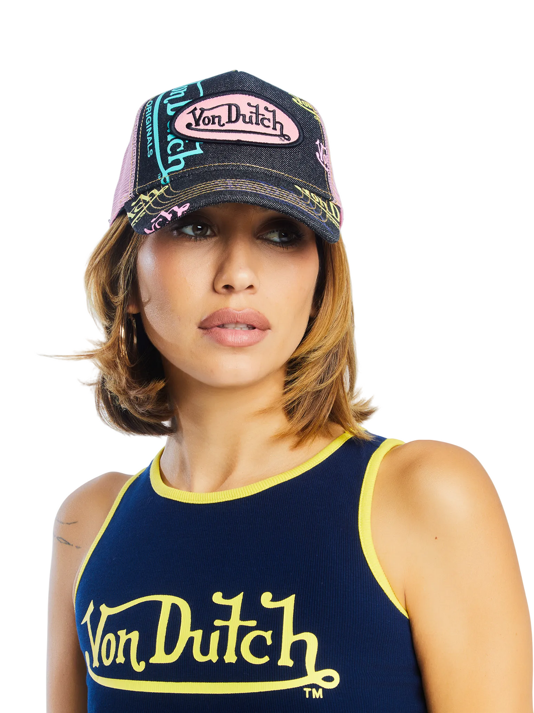 Dark Denim Pink Logo Trucker Hat — image 2