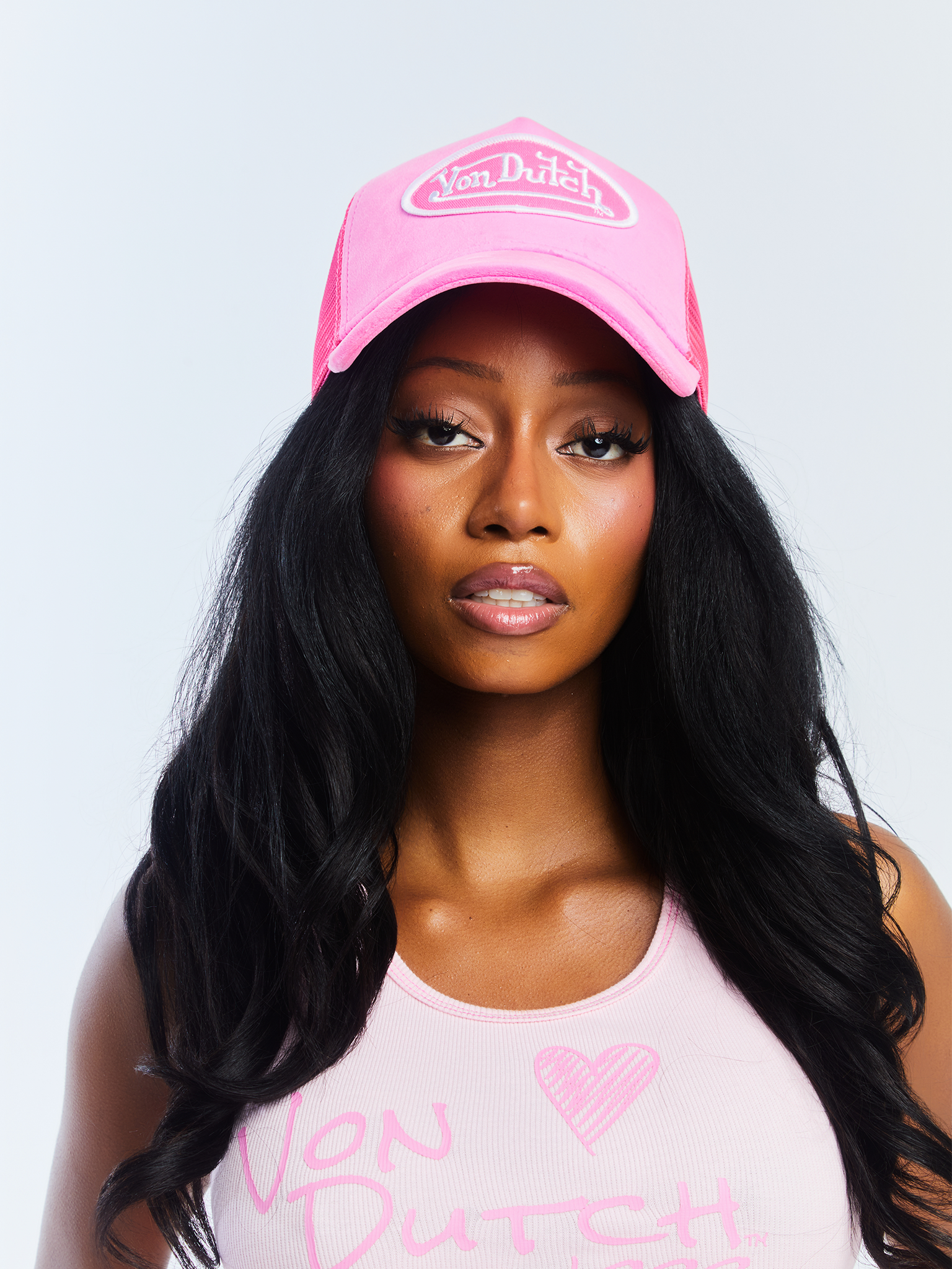 Hot Pink Crush Velvet Trucker Hat | Von Dutch Hot Pink Crush Velvet Trucker Hat | Von Dutch