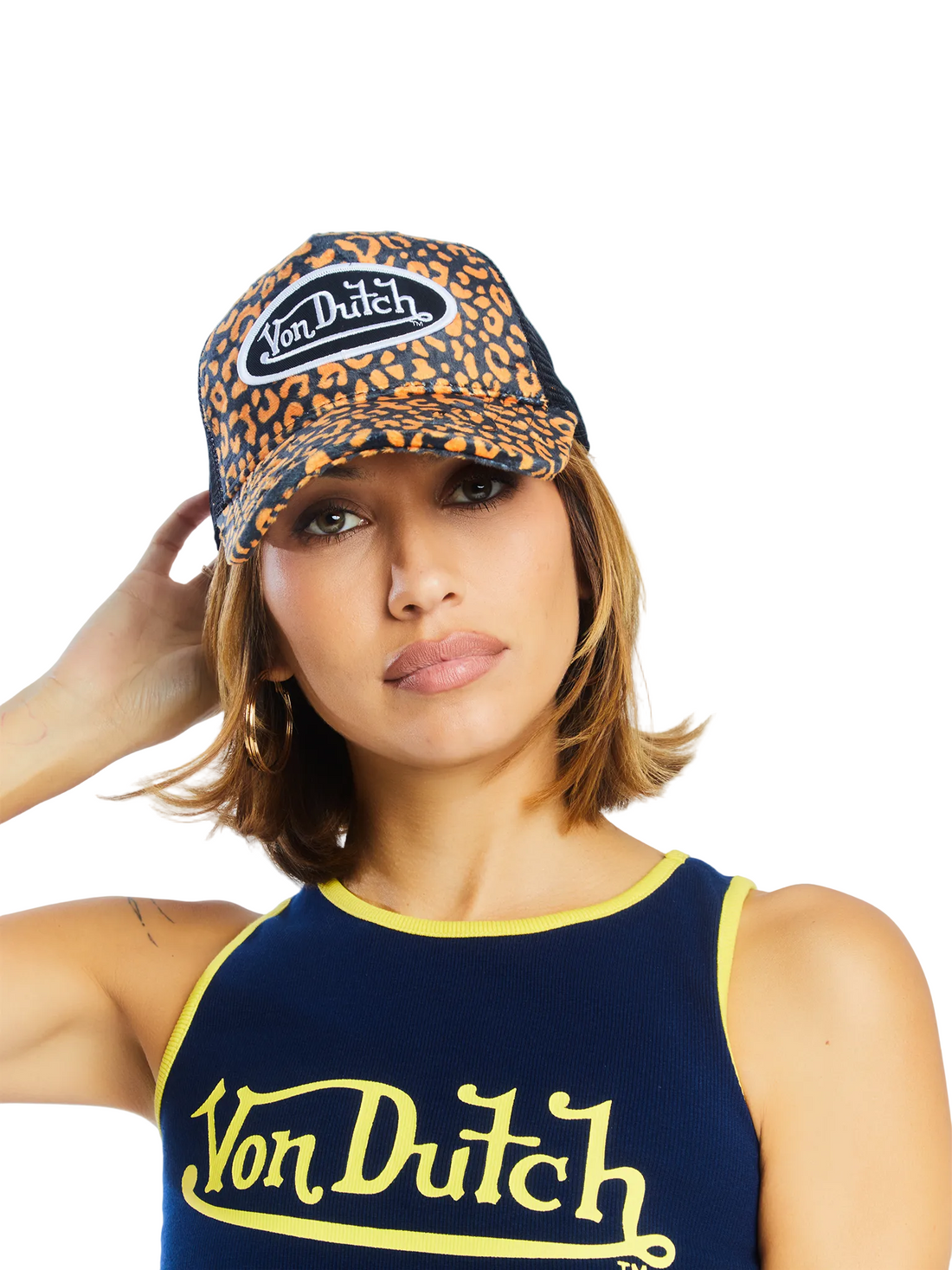 Orange Cheetah Velvet Trucker Hat — image 2