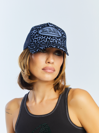 Blueberry Cheetah Velvet Trucker Hat